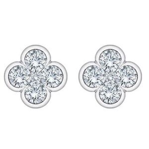 1/2Ct Diamond Bezel Clover Flower Earrings with Flat Back